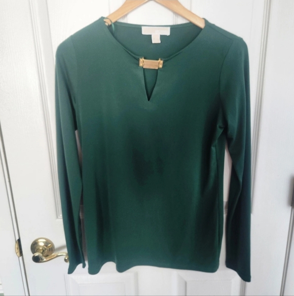 Michael Kors Tops - Michael Michael Kors Hunter Green Women's Blouse Size S Long Sleeved Gold Plate
